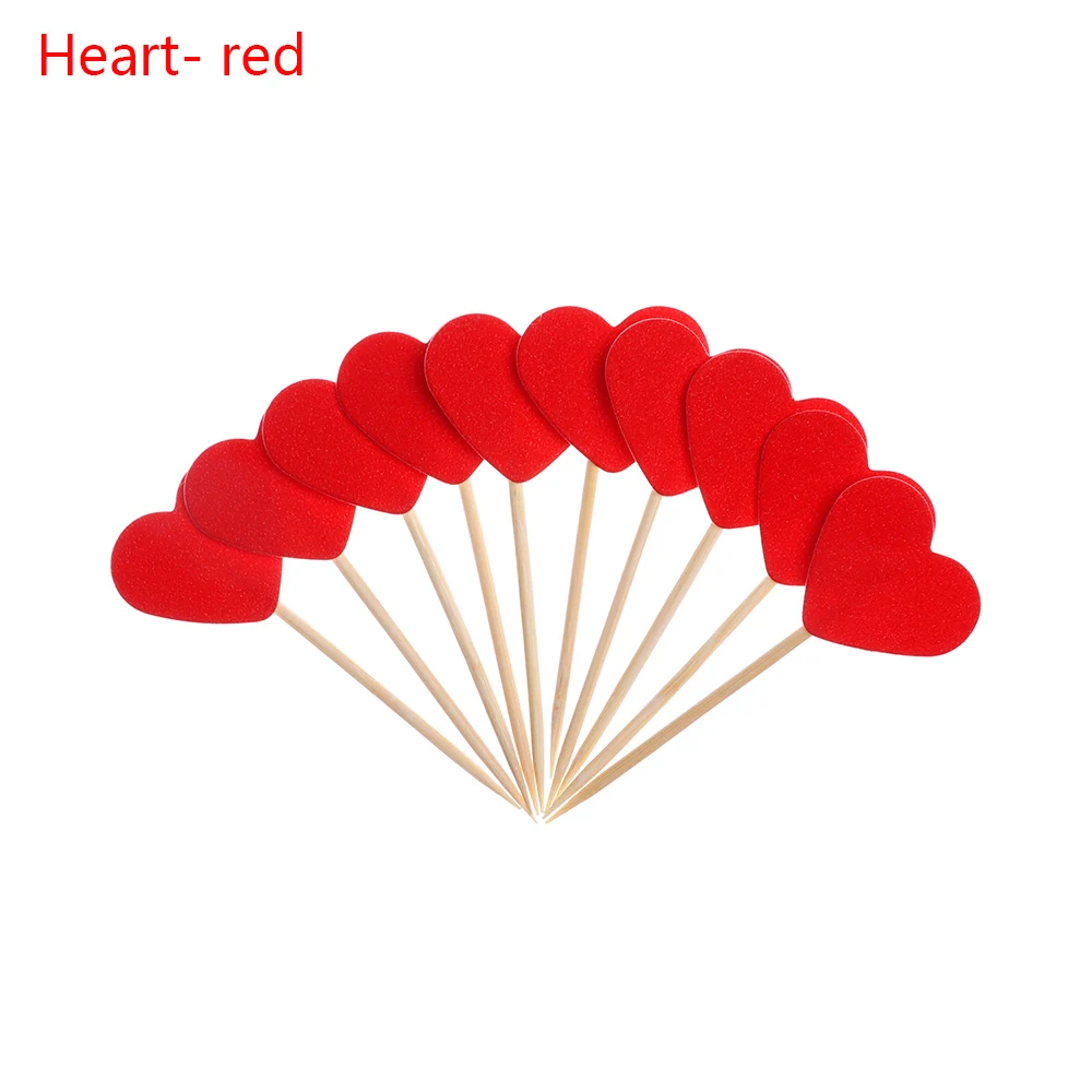 Heart red 20 шт./лот милый блестящий в форме сердца, звезды, топперы для кексов на день рождения, свадьбу, украшение для торта, топпер для украшения еды - Цвет: Heart red