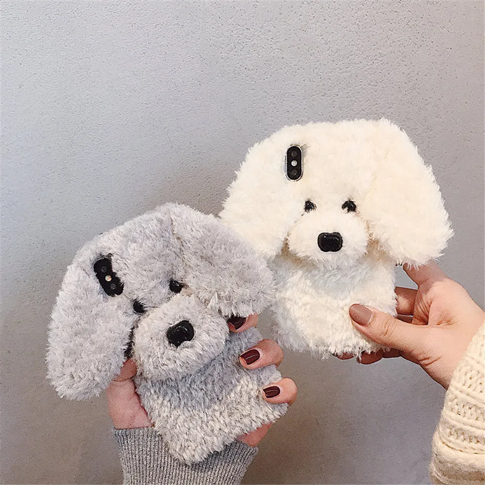 For Phone Case Cute Rabbit Hair Dog Plush for iPhone XS Max XR 8 8plus 7 7plus 6 Plus Fur Fluffy Soft Back Cover |
