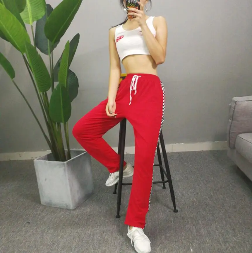 Checkerboar Drawstring High Waist Patchwork Trousers | Женская одежда