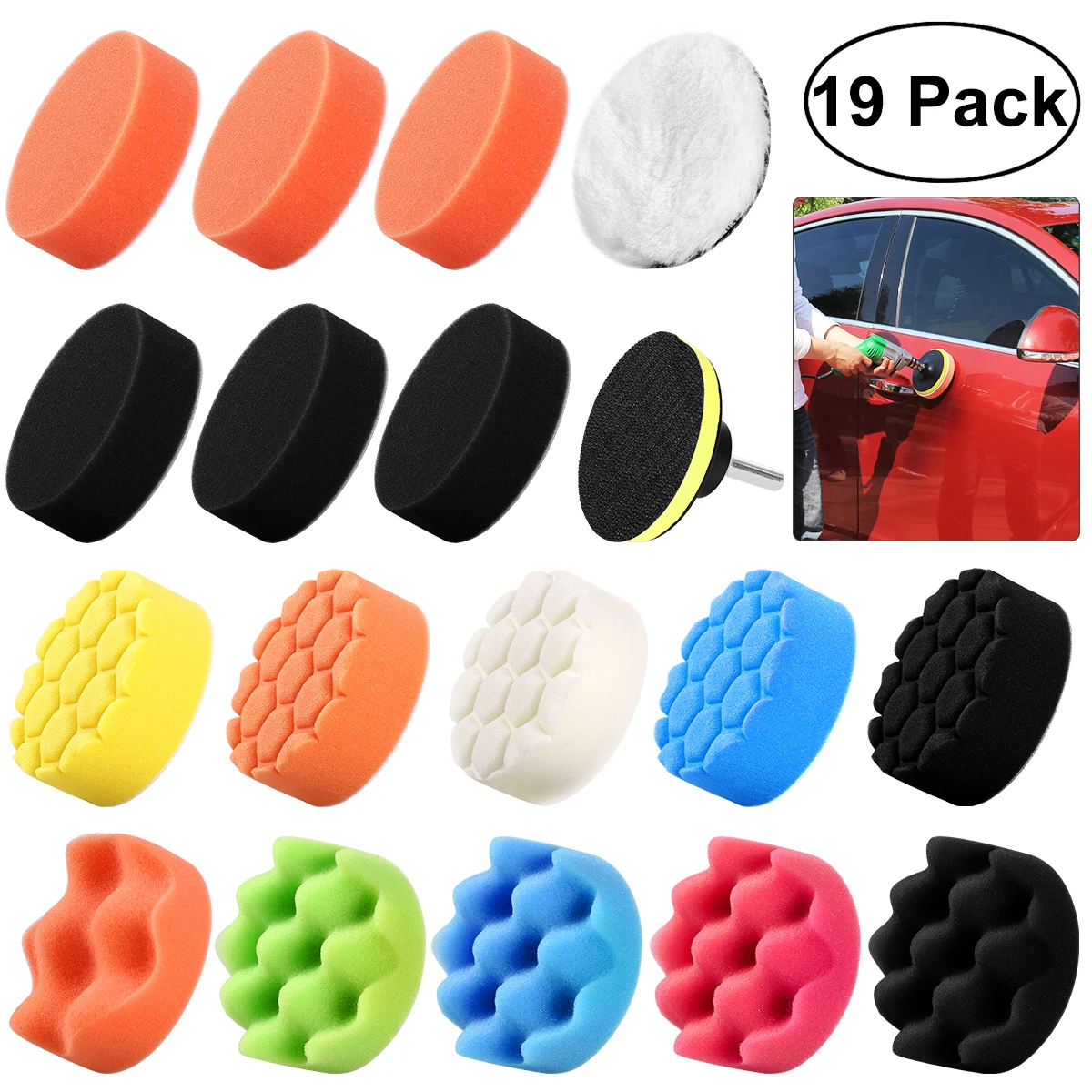 WINOMO 19 Pcs 3 дюйма Губка для полировки кожаные полировальные круги комплект с M10 Дрель адаптер для полировальная машинка для автомобилей с эксцентриковым, A20