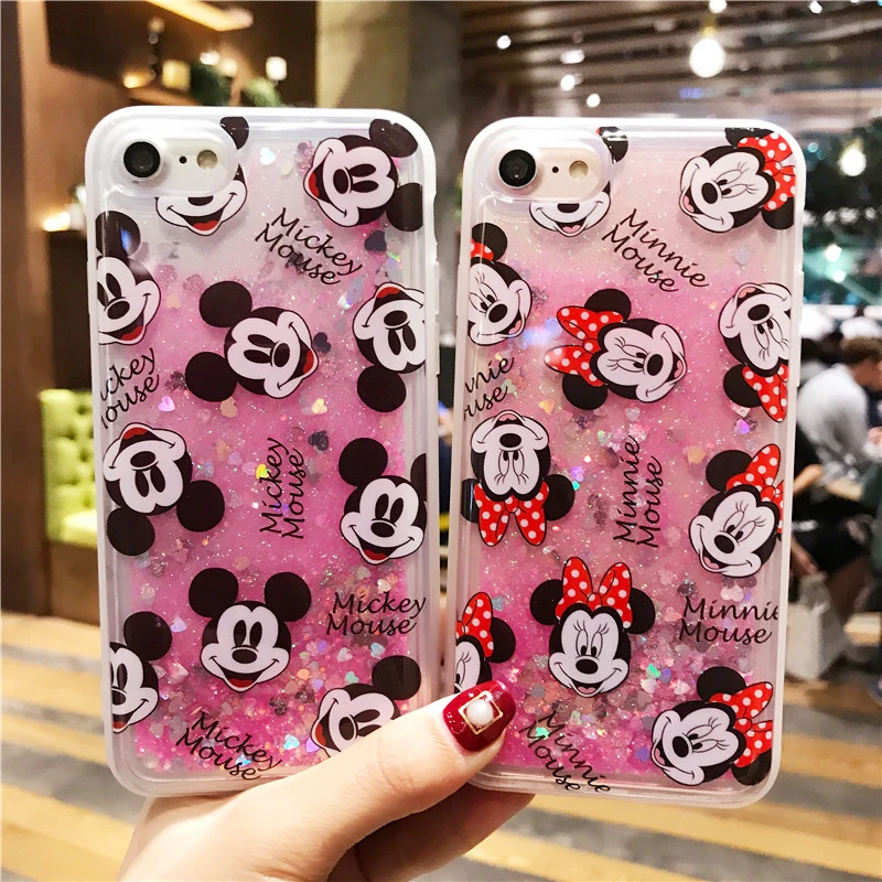 Для iphone 8 plus мультфильм Микки динамический с блестками и жидкостью чехол сияющими