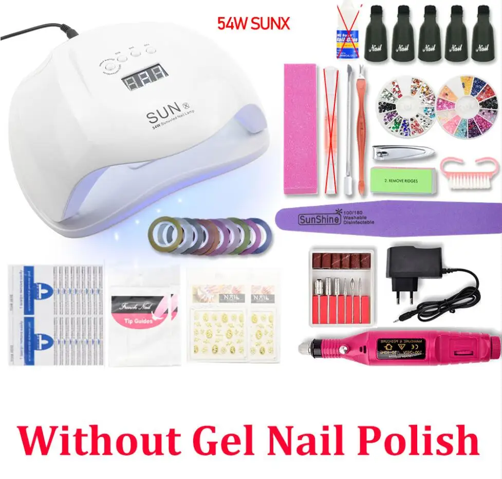 54W SET NO GEL Набор гелей для ногтей, набор для сушки УФ-ламп, маникюрный набор, 10 шт., УФ-Гель-лак для ногтей, Гель-лак для ногтей, отмачиваемый, маникюрные инструменты, наборы гелей-лаков - Цвет: 54W SET NO GEL