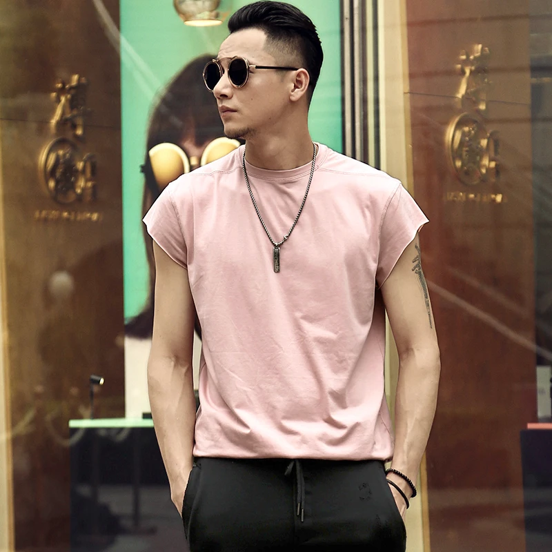 Летний новый уличный стиль Модные мужские повседневные без рукавов топы на