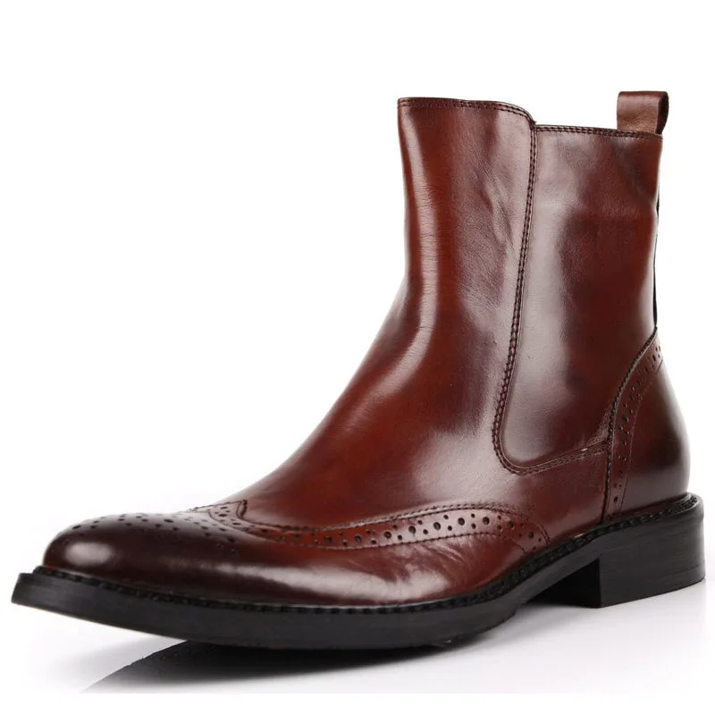 Мужские Винтажные ботинки из натуральной кожи с перфорацией в стиле панк|footwear