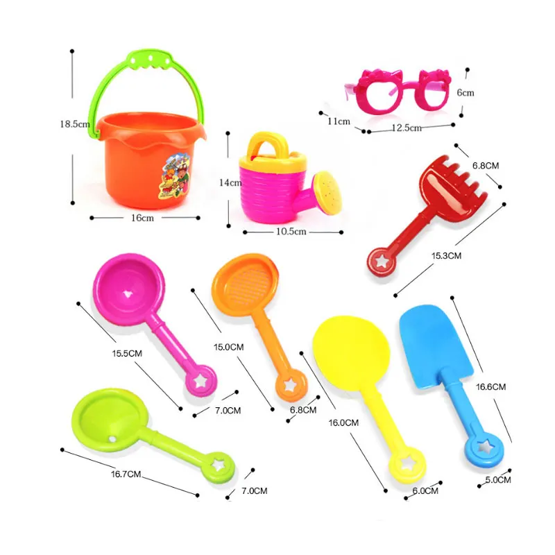 

YunNasi 9pcs Summer Beach Toy For Children Dune Tools Outdoor Toys For Boys Bucket Spade Shovel Water Can Sandbox Toys Glasses