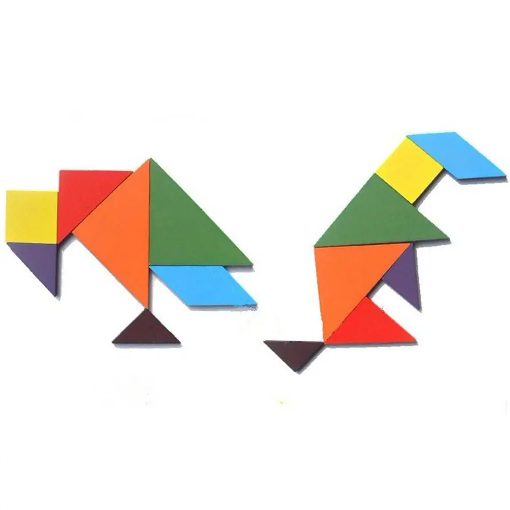 Деревянный пазл Vitoki Tangram 7 шт. цветная квадратная головоломка IQ умная забавная