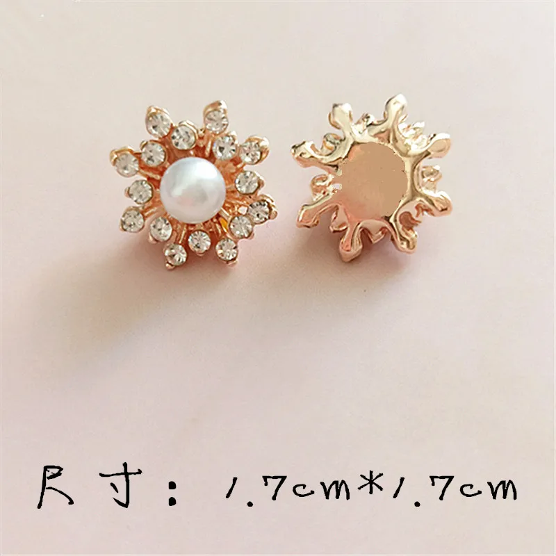 50PCS 17mm Gold/silver color  Imitation Pearl Crystal Flower charm for DIY Wedding Jewelry Pendant Jewelry Accessory Findings