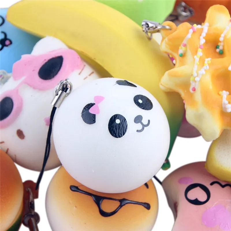 Squeeze Toys Squishies медленный рост 10 шт \ 20 шт \ 30 шт Средний Мини мягкий хлеб игрушки Ключ сотовый телефон кулон ремень