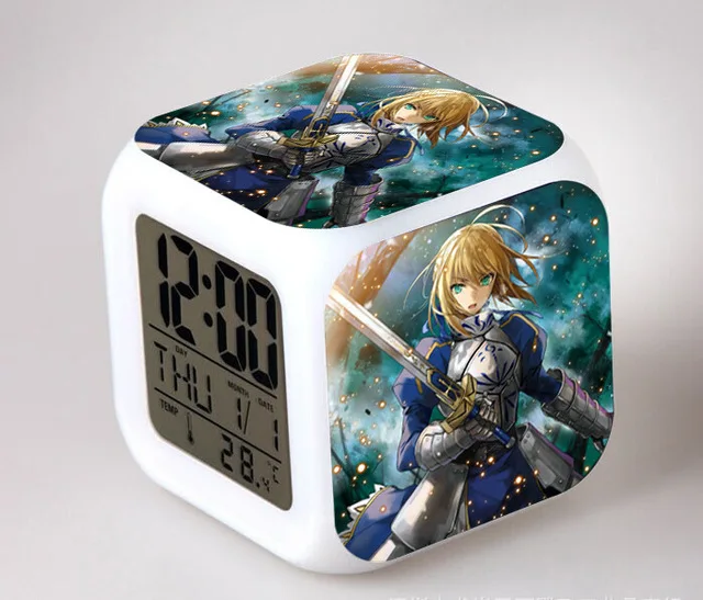 Серый Японский аниме Fate/Zero Stay Night SABER светодиодный 7 цветов вспышка Цифровой Будильник Детский ночной Светильник часы для спальни - Цвет: Серый