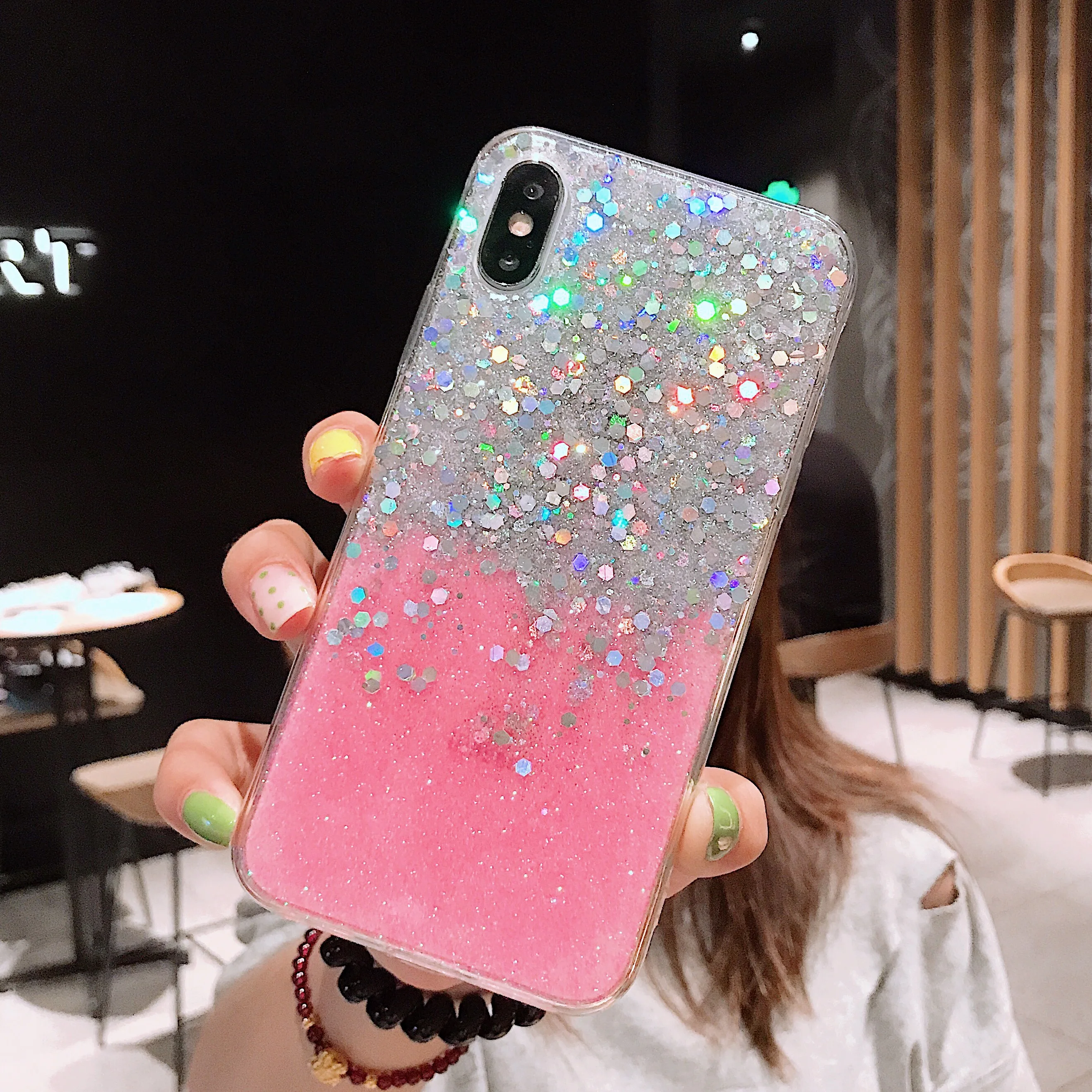 Прозрачный мягкий ТПУ чехол для телефона iPhone XS XR Max X 6 6S 7 8 Plus шикарный с блестящими