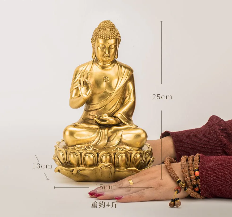 

GOOD-25CM large -HOME lobby Temple Company Buddhism Worship efficacious Good luck Auspicious Lotus RU LAI Buddha brass statue