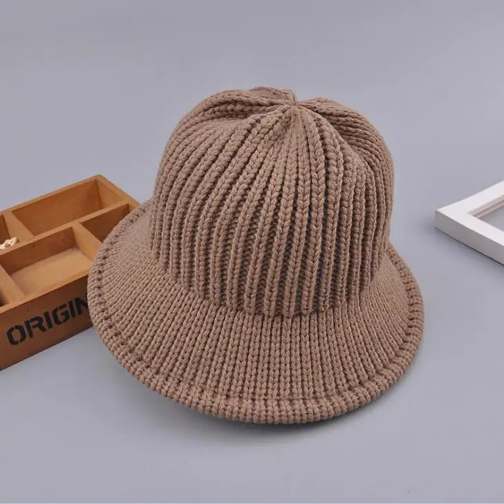 khaki Теплая вязаная Рыбацкая шляпа осень зима Женская мода сплошной цвет шляпа-ведерко кепки для женщин леди H3 - Цвет: khaki