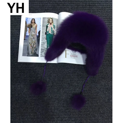 light purple Популярная зимняя новая стильная женская шапка из натурального Лисьего меха натуральная мягкая натуральная шапка из меха лисы женская модная повседневная теплая шапка из меха лисы s - Цвет: light purple