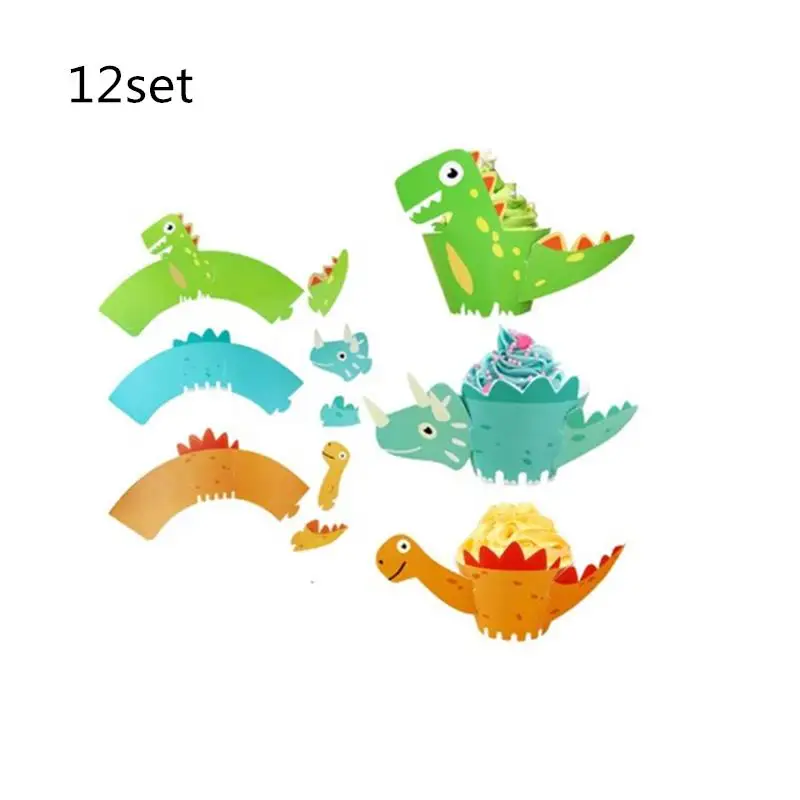 Cakre Wrapper 12set Принадлежности для тематической вечеринки в виде динозавра, 1 шт., милые вечерние украшения в виде динозавра на день рождения, одноразовые скатерти для стола - Цвет: Cakre Wrapper 12set