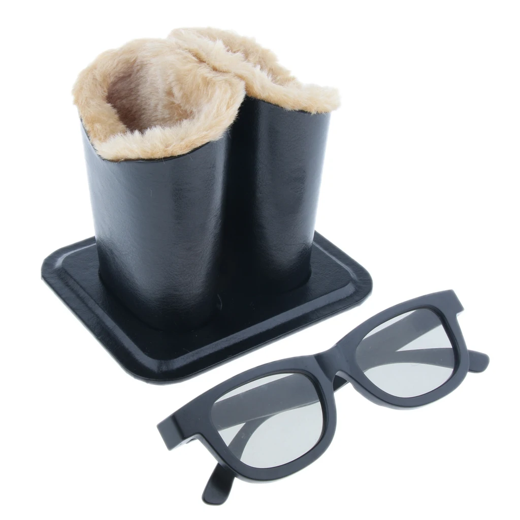 

Plush Lined PU Leather Eyeglasses Holder Stand Glasses Case Pen Holder Desk Organizer Home Desk Decor - Double Head
