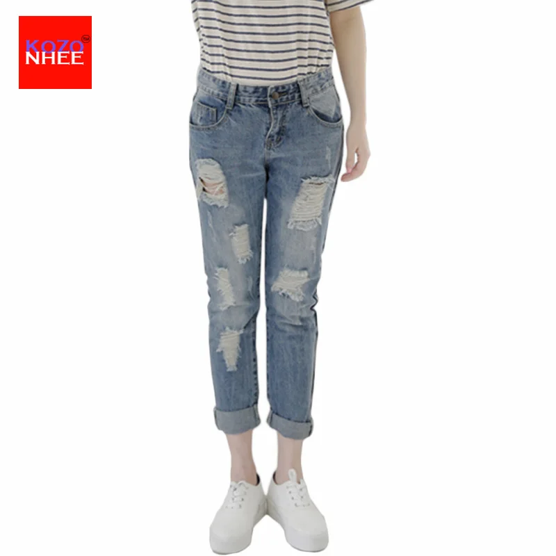 Сыпучие бойфренд рваные джинсы женские с высокой талией для девочек брюки мамы