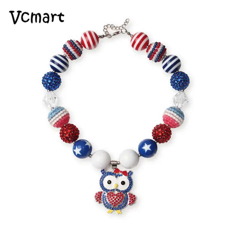 4 июля патриотическая Сова массивная жевательная резинка ожерелье 2 шт милое