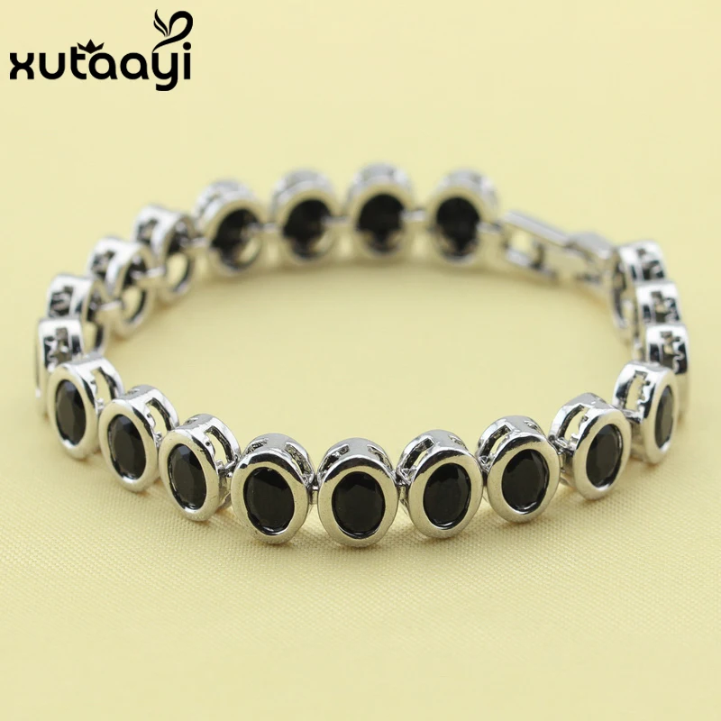 Fashion Jewelry Black Cubic Zirconia Sterling Silver Overlay Bracelet For Women Adjustable Link Chain Length 18+2cm | Украшения и