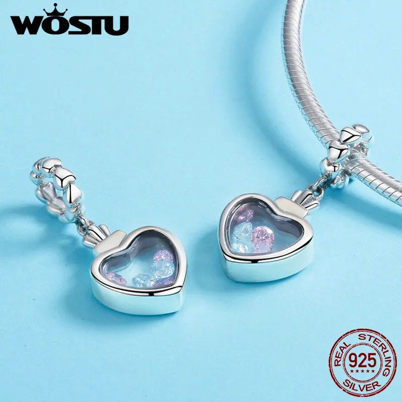 WOSTU подлинное серебро 925 пробы цвет круглый CZ камень внутри коробка памяти сердце