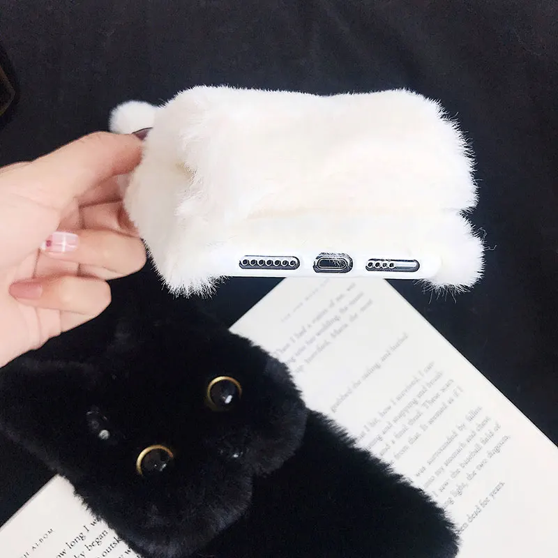 Funda para iPhone XS Max X XR fundas dibujos animados 3D gato peludo mullido для funda 6 S 7 Plus caso |