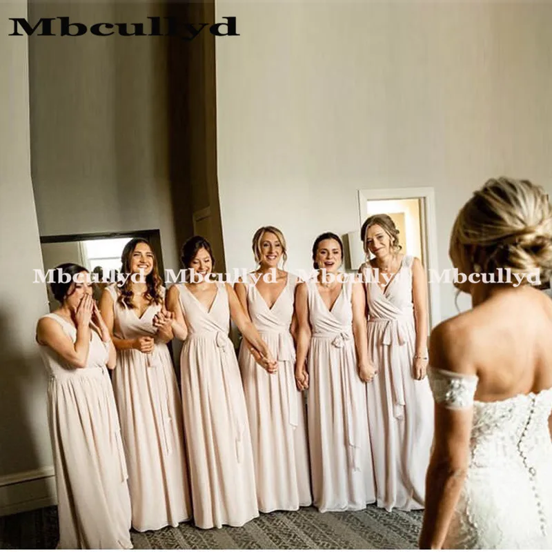 Длинные шифоновые платья для подружек невесты Mbcullyd 2020 с глубоким V-образным