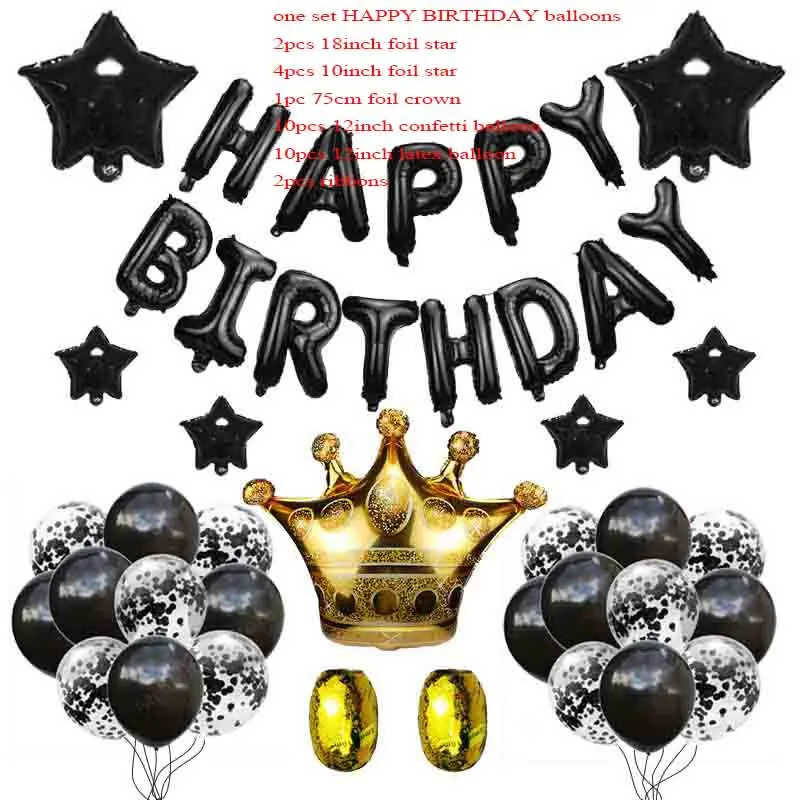 balloons black set Счастливый набор воздушных шаров на день рождения надувной воздушный шар на день рождения День Рождения Вечеринка украшения дети ребенок душ девушка Balony письмо Globos XN - Цвет: balloons black set
