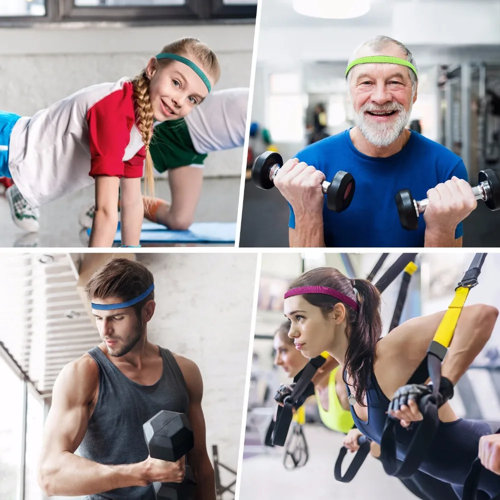 Guys Head Sweatband [6 Pack] Premium Nylon Stretchy Sports Runnning Headband Sweat Wicking Band Fit Yoga Crossfit Workout | Спорт и