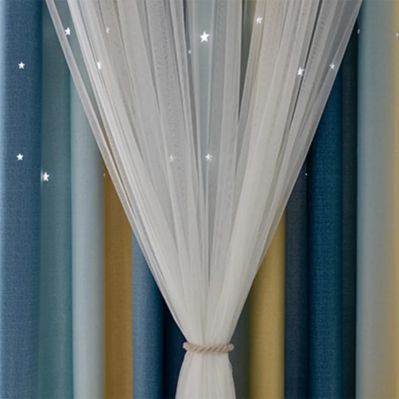 Tulle and Cloth 02 Кружевная занавеска, двухслойная, цветная, с полыми звездами, для детской комнаты, затемненная драпировка из тюля, занавеска, на заказ, M080#30 - Цвет: Tulle and Cloth 02