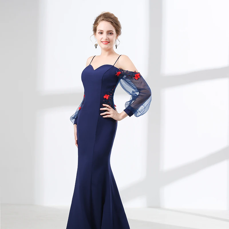 Женское вечернее платье с длинными рукавами Forevergracedress темно синее Русалочки