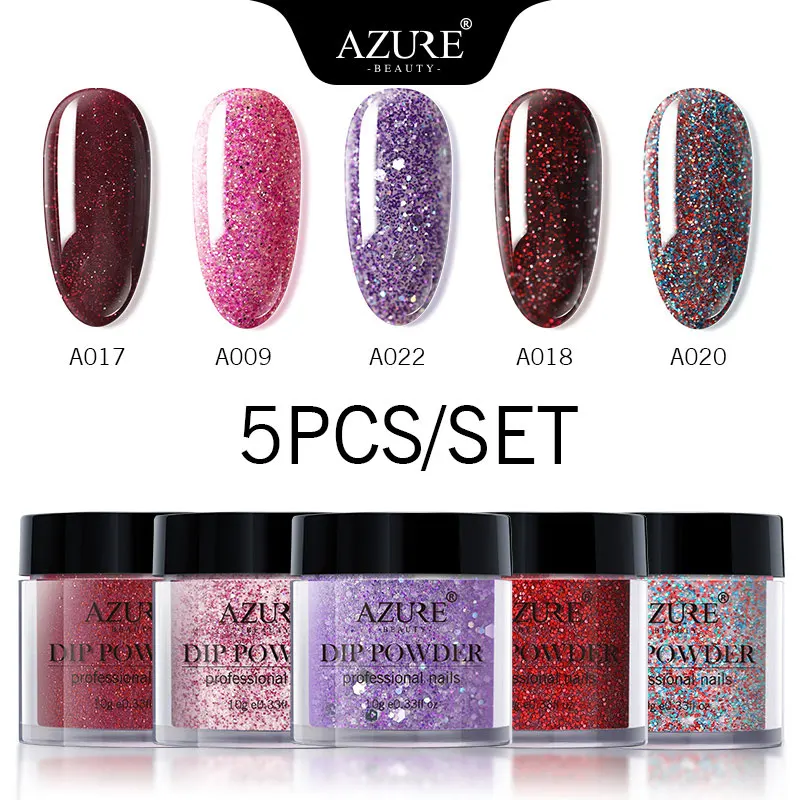 5 Azure beauty, 5 шт./лот, блестящая пудра, набор для нейл-арта, Блестящие Блестки, градиентный цвет, пудра, наборы, 24 цвета, пудра для ногтей - Цвет: 5