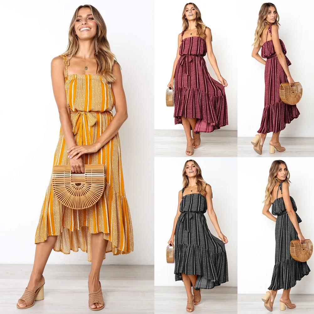 Fashion Summer Sleeveless Beach Sexy Spaghetti Strap Long Irregular Hem Maxi Floral Printed Women Dress Elegant Cocktail Party | Женская
