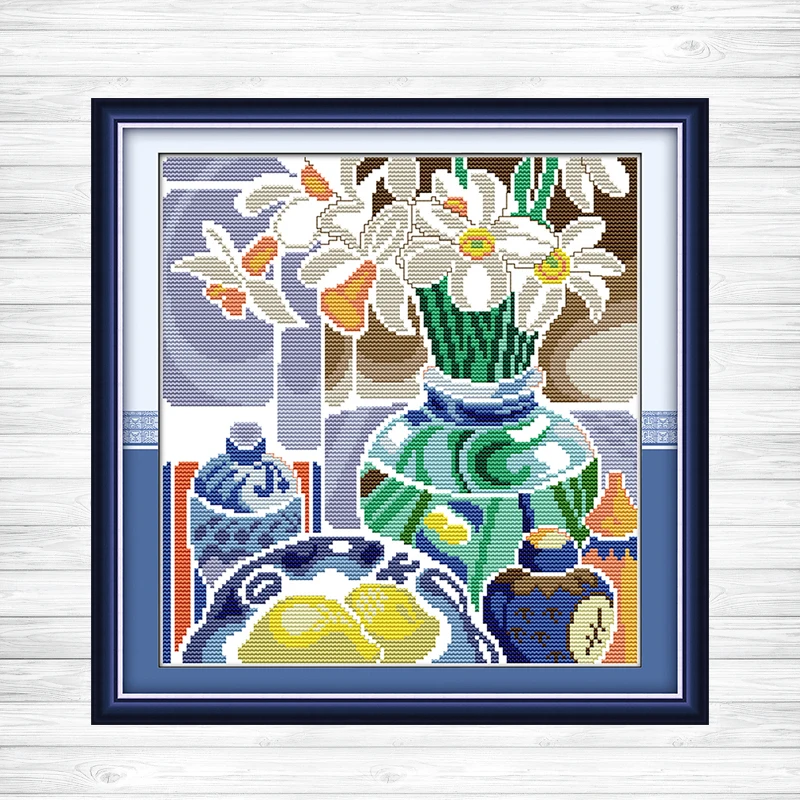 Набор для вышивки крестиком из синего и белого фарфора с принтом в виде цветов