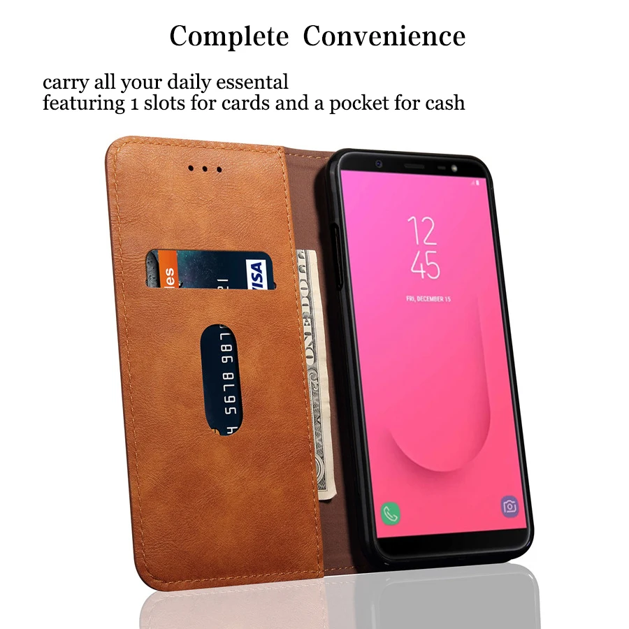 Магнитный флип чехол для Samsung Galaxy J6 J7 J8 2018 роскошный кожаный ретро кошелек