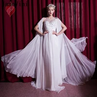 janevini white chiffon beaded crystal long bridesmaid dresses with detachable cape a line charming prom gowns robe mousseline