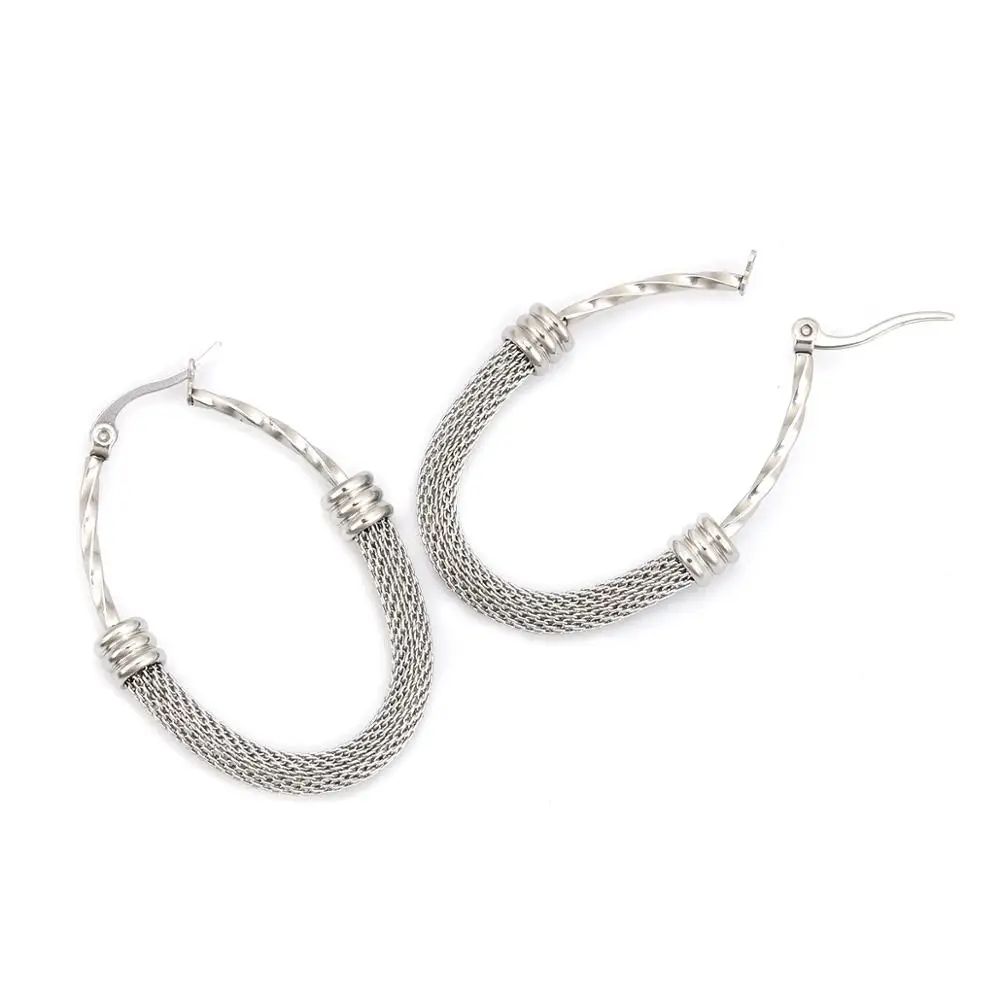 8Seasons 304 Stainless Steel Hoop Earrings Gold Color Oval Spiral Hollow Jewelry Post/ Wire Size: (17 gauge) 1 Pair | Украшения и