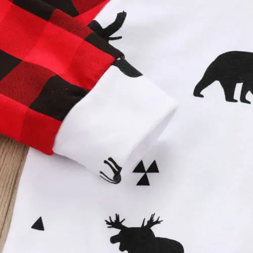 

Christmas Newborn Baby Boys Girls Striped Hooded Tops+Check Long Pant Outfit Set