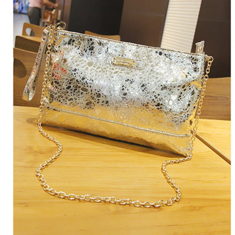 Модная женская сумка из натуральной кожи серебристого и золотого цвета через