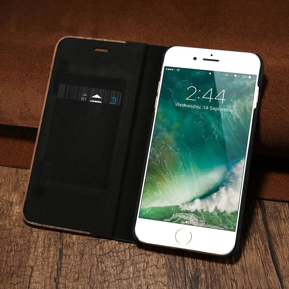 Kisscase Флип кошелек для iPhone 6 6S 7 8 Plus Cover Ретро натуральный корпус из натурального