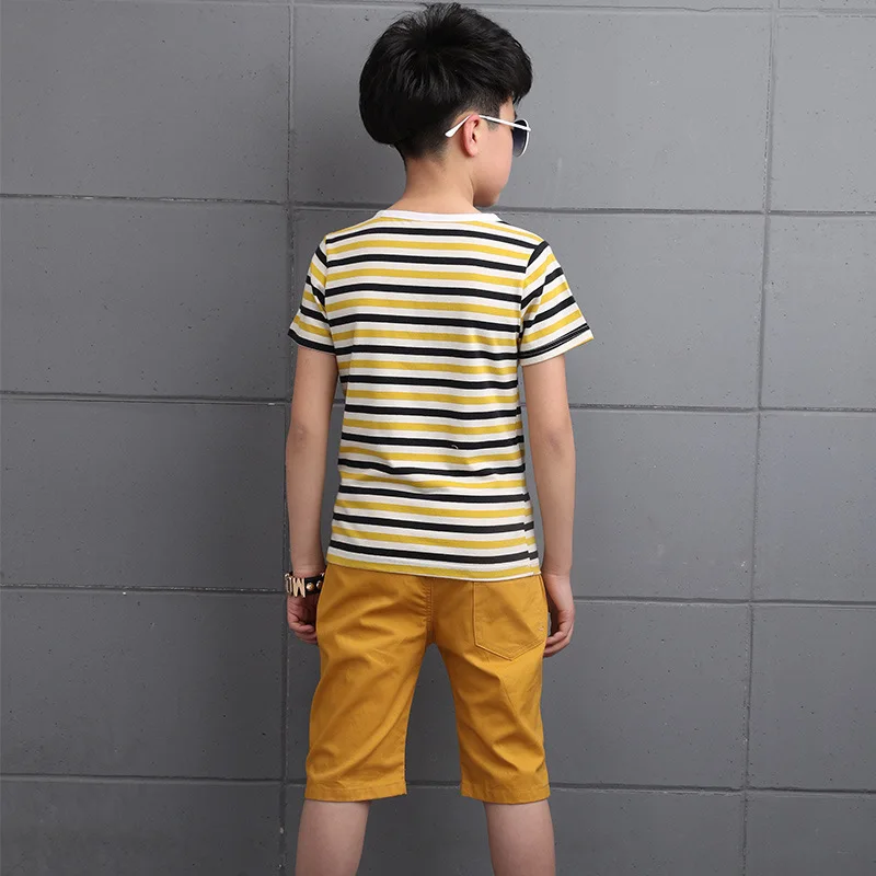 Новая летняя детская одежда Комплекты одежды для мальчиков Двойка футболка +