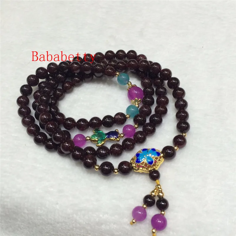 NEW Natural wine red multi-color stone hand-woven bracelet 4 laps 5-6MM Pretty | Bracelets