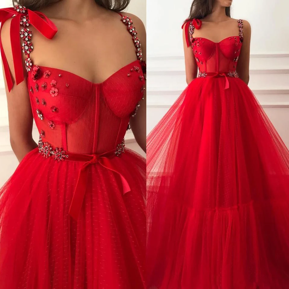 Princess Red Crystals Cheap Long Prom Dresses 2019 A Line Tulle Arabic African Girl Pageant Formal Evening Dress Abendkleider | Свадьбы и