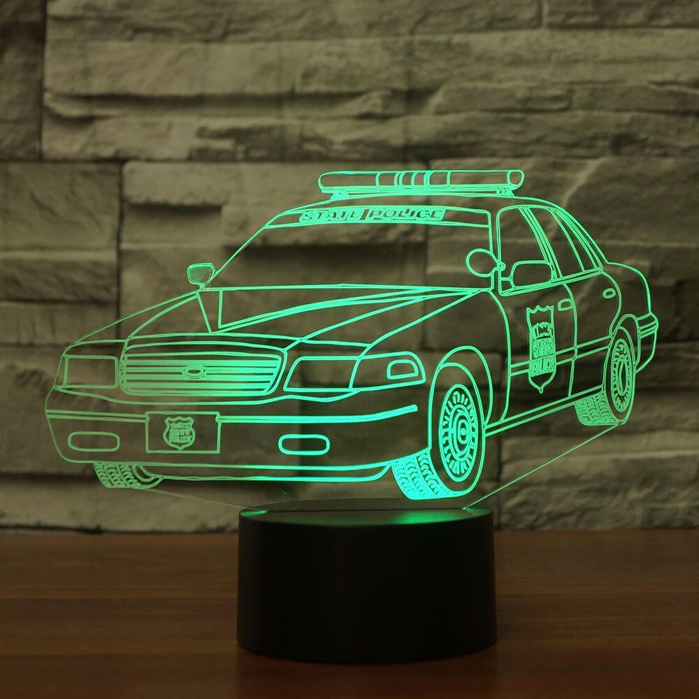 3D ночник для полицейской машины автомобильная лампа Usb 7 видов цветов сменный