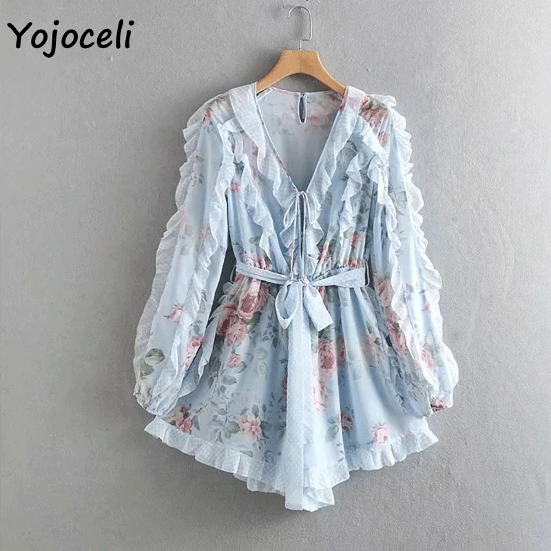 Yojoceli 2019 летний шикарный комбинезон с цветочным принтом для женщин длинный рукав
