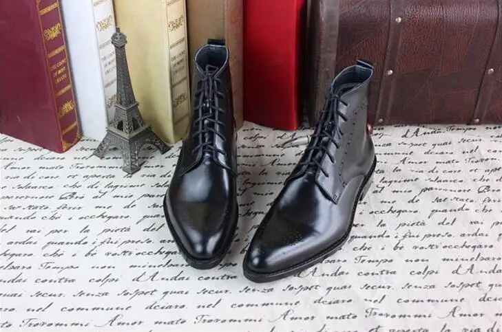 Черные мужские ботинки Goodyear 2018 итальянские мотоциклетные ручной работы Boss