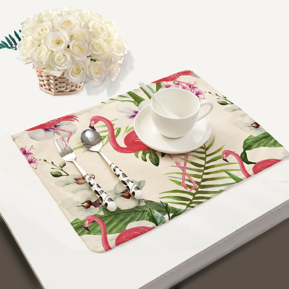 Miracille 2/4/6pieces Set Linen Tropical Flamingo Pattern Placemat Home Decorative Table mat kitchen table mats Napkin | Дом и сад