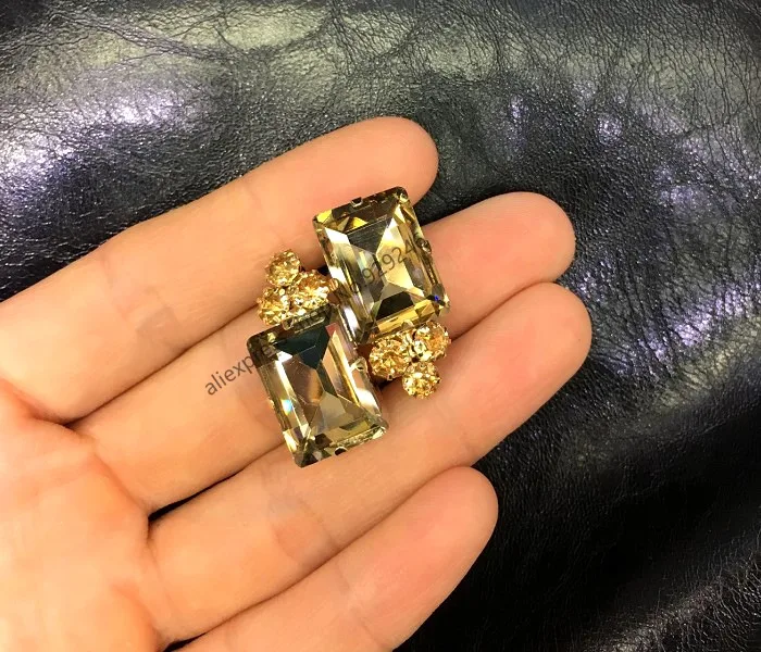 6 шт./лот высококачественные Прямоугольные стеклянные пуговицы с кристаллами и