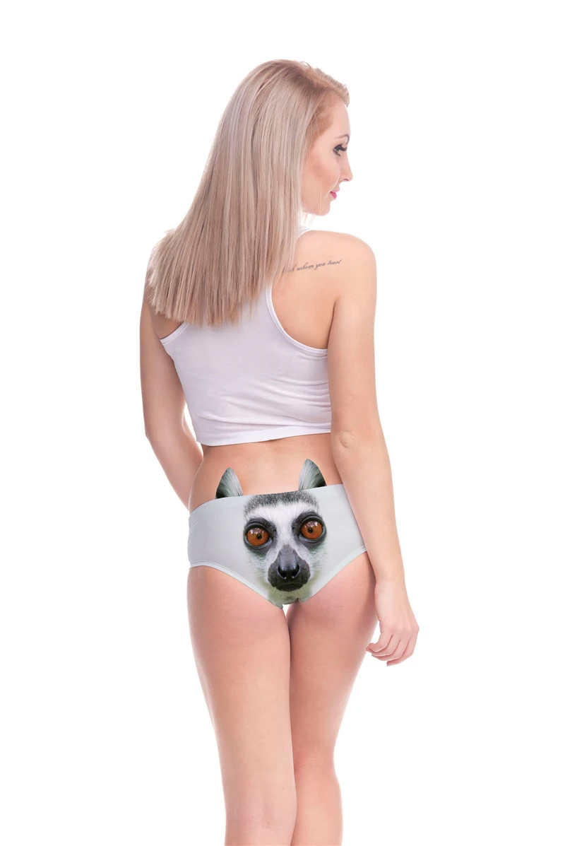 Серый Lemur 3D Милый принт уши женское нижнее белье интересные трусики для леди горячие сексуальные женские нижнее белье стринги трусы