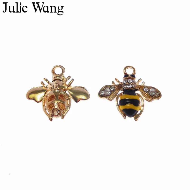 Julie Wang 2 шт. эмалевые пчелы на золотой основе с шармами Стразы для ожерелье кулоном