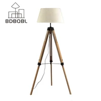 BDBQBL 3 Foot Frame LED Floor Lamp Fabric Lampshade E27 Wood Nordic Rustic Floor Lighting Vintage Foyer/Home/Living Floor Lamp