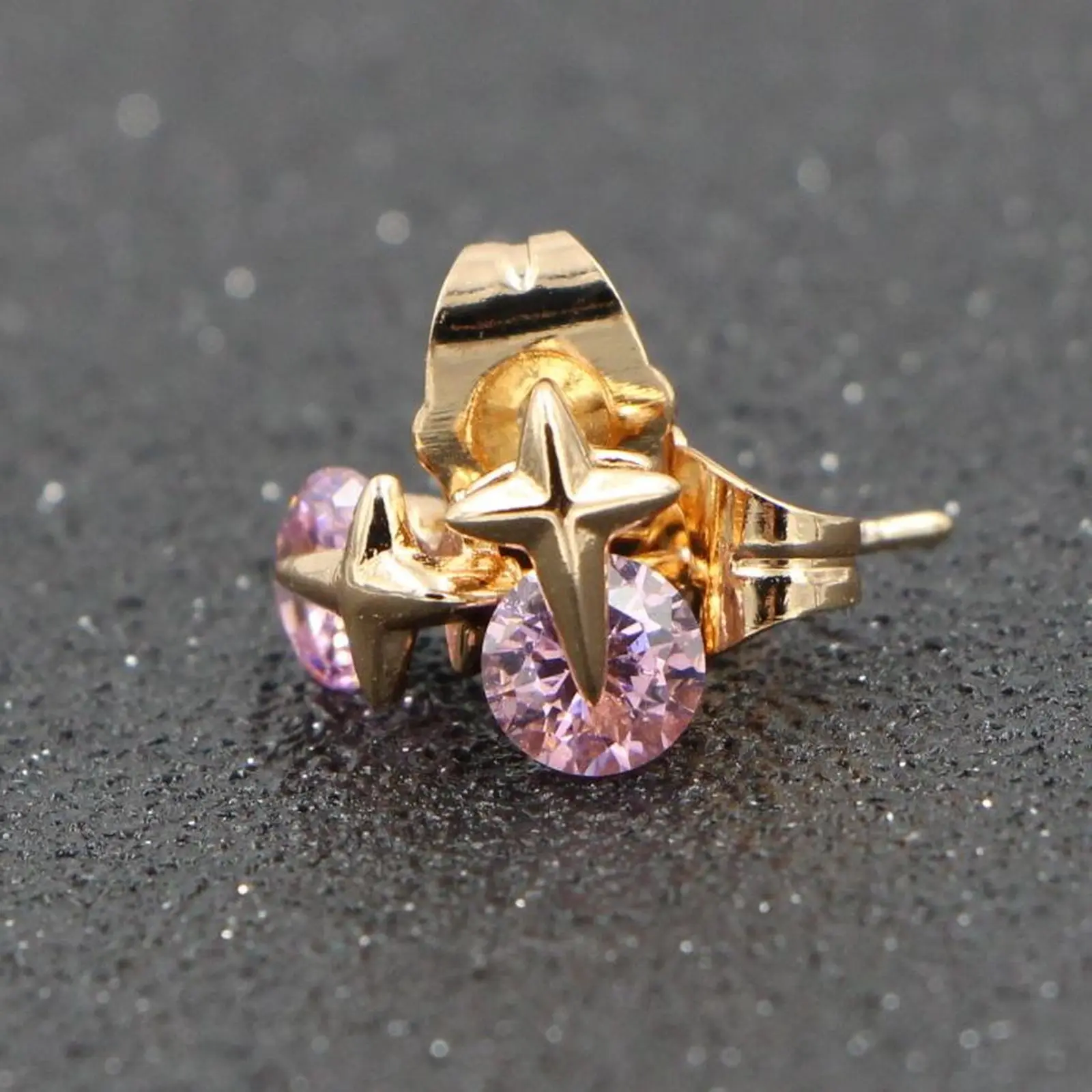 Женские серьги-гвоздики HeeZen серьги с розовым камнем и цирконием в форме звезды